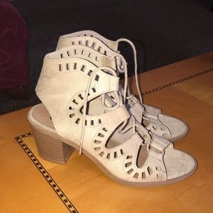 Nude Ankle Cuff Wedge Heels